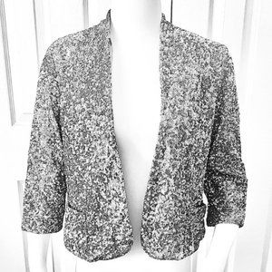 Silver Sequin Evening Jacket Shrug Cropped Open Front 3/4 Sleeve Apt 9 - NEW